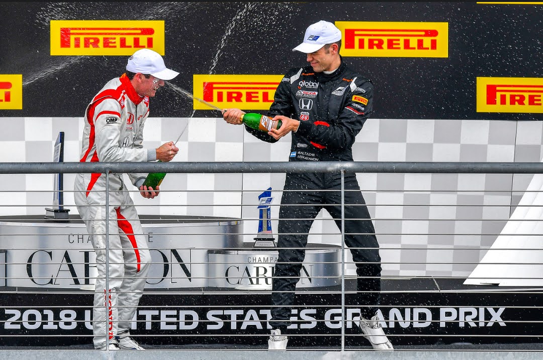 Champagne en el podio del US Grand Prix 2018