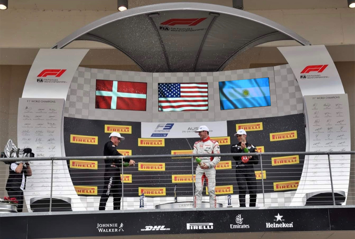 Podio de F3 Americas en el Circuito de las Américas junto a la Fórmula 1